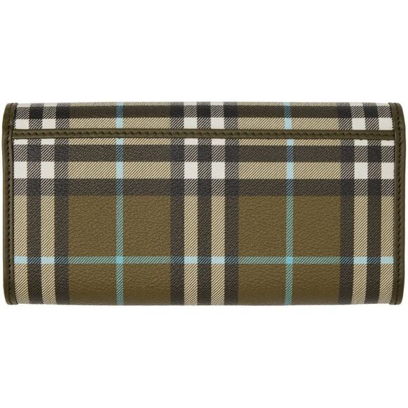 New Burberry Calf Leather Halton Check Continental Wallet Green Snug $720 - Picture 3 of 10